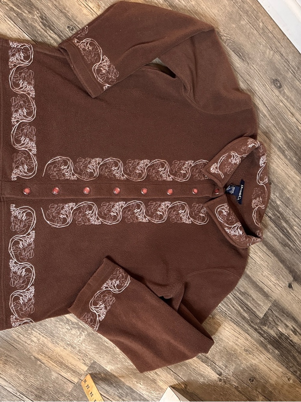 Denim&Co Brown Embroidered Button-Front Cardigan - Picture 7 of 11